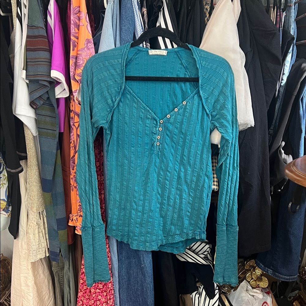 We The Free Teal Ribbed Top
